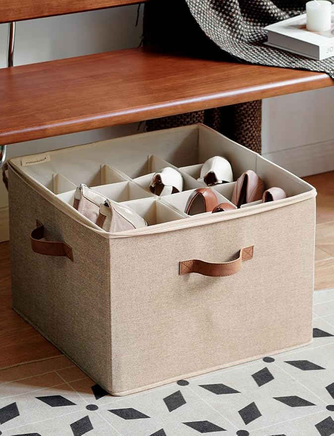 StorageWorks Shoe Organizer for Closet, Fits up to 16 Pairs, Shoe Cubby Storage Containers with Adjustable Dividers and Clear Cover, Taupe | Fits up to 16 Pairs, Clear Cover - Image 7