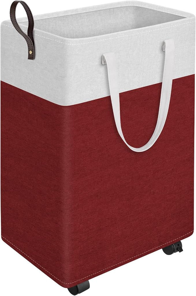 HomeHacks 90L Large - Capacity Rolling Laundry Basket, Laundry Hamper with 4 Smooth Wheels, Collapsible Waterproof Clothes Basket, Freestanding Hamper with Handles for Bedroom/Dorm/Laundry Room (Red) by HomeHacks