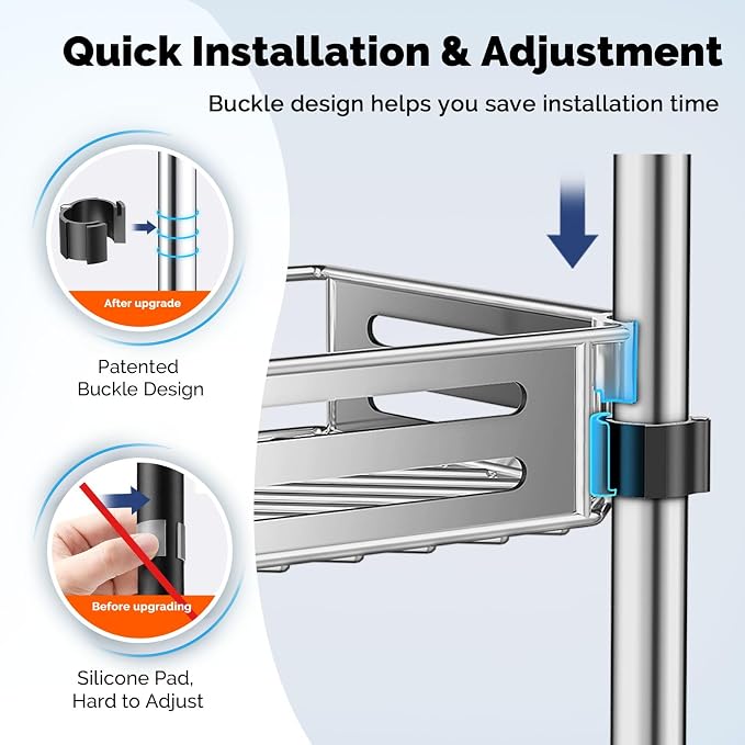 HAMITOR Corner Shower Caddy Tension Pole: Quick Installation 4-Tier Rustproof Bathroom Organizer Shelves for Bathtub Shampoo Storage - 47-121 inch Adjustable Floor Standing Bath Rack Holder - Silver - Image 3