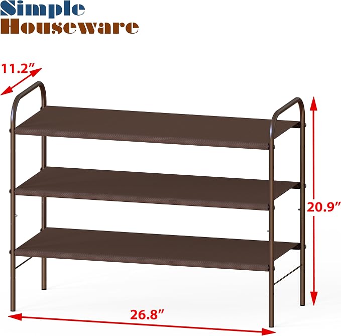 Simple Houseware 3-Tier Shoe Rack Storage Organizer, Bronze – Space-Saving Shoe Shelf, Holds 9–16 Pairs, Sturdy Metal Frame, Easy Assembly – Closet, Entryway, Bedroom Shoe Storage Solution - Image 3
