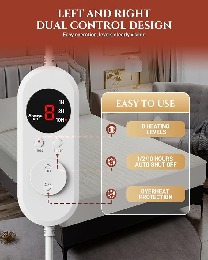 Heated Mattress Pad King Size – Electric Heated Bed Pad with Dual Zone Control, Deep Pocket Warming Cover, Thick Underblanket Sheet, Bed Warmer (06 Soft White, 78" x 80")
