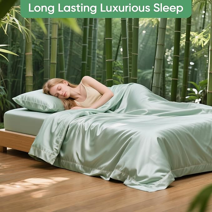 Luxury Organic Tencel & Viscose from Bamboo Cooling Sheet Set,Silky Soft Lyocell Sheets with Deep Pocket, Hypoallergenic & Breathable Bedding with Pillowcases (Sea Glass, California King)
