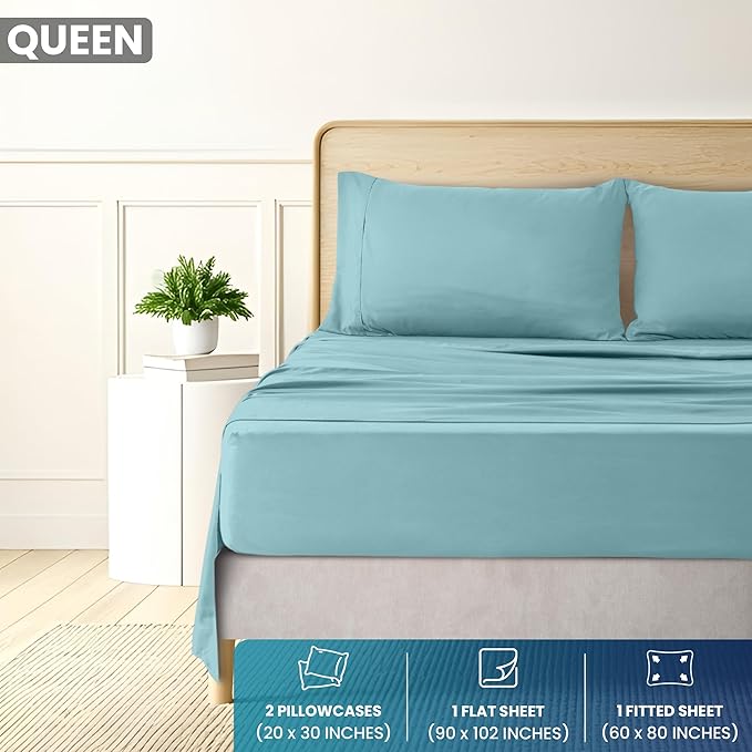 Utopia Bedding Queen Size 4 Piece Sheet Set - Brushed Microfiber - Soft Bed Sheets for Queen Size Bed Set - Includes 1 Fitted, 1 Flat, & 2 Pillow Cases - Deep Pocket (Spa Blue)