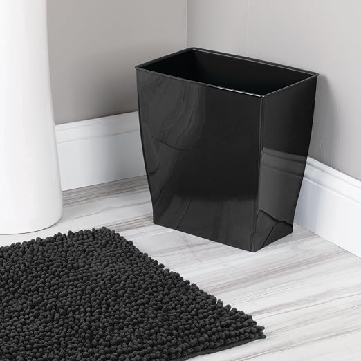 iDesign Small Plastic Bathroom Trash Can, Slim Rectangle Garbage Bin for Bedroom, Office, Dorm, Black - Image 7