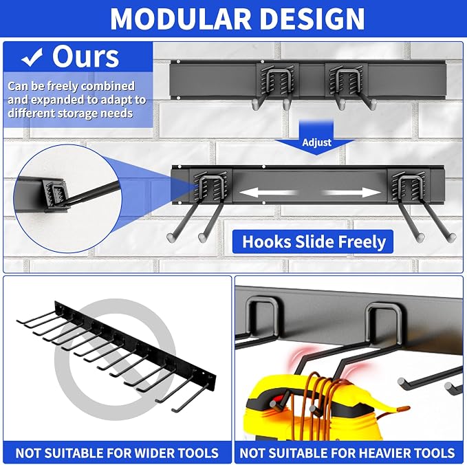 Shed Tool Organizer Wall Mount, 64inch Heavy Duty Garden Tool organizer Storage System, Easy Install With 10 Adjustable Hooks, For Garage, Basement, Shed, Workshop(Black) - Image 2