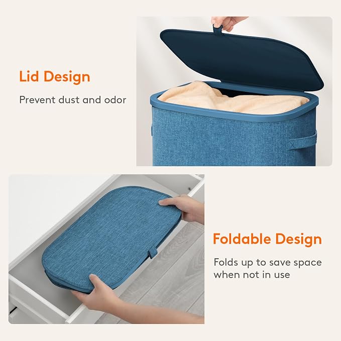Lifewit Slim Laundry Basket with Lid, Narrow Large Laundry Hamper with Plastic Handles and Removable Bag, Tall Foldable Dirty Clothes Hampers for Laundry Room, Bedroom, Bathroom, Dorm, 65L Dark Blue - Image 7