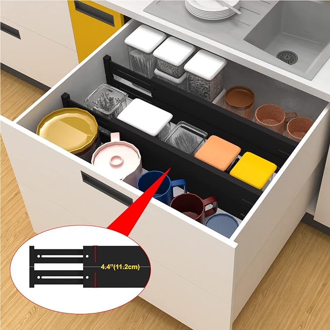 ANTOWIN Bamboo Drawer Dividers Organizers, Expandable Drawer Separators Splitter,17-22 inches Long Adjustable Spring-loaded Organizer for Large Utensil, Clothes, Tools Drawers (Black) - Image 6