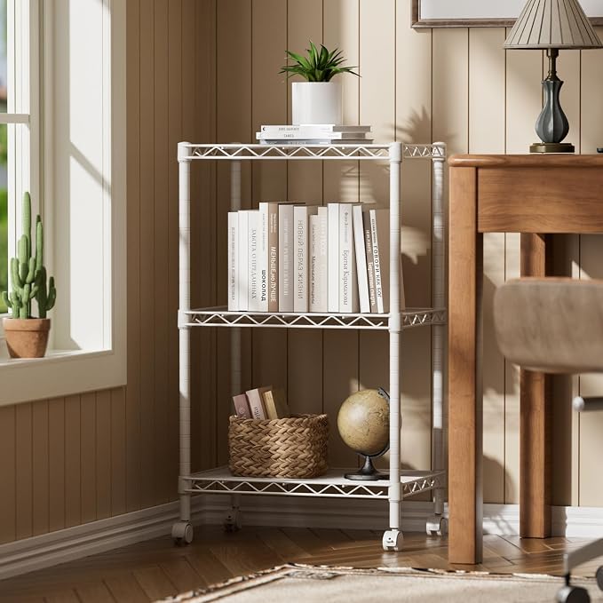 SINGAYE 3 Small Shelves Storage Shelf Wire Shelving Unit Metal Shelf Adjustable Organizers Storage Shelving with Wheels for Bathroom Laundry Room Kitchen Pantry11.5”D x 17.3”W x 30”H White - Image 2