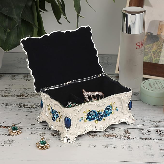 Hipiwe Vintage Metal Jewelry Box Trinket Organizer Box Jewelry Organizer for Women Jewelry Display Home Decor Unique Gift Silvery Medium - Image 2