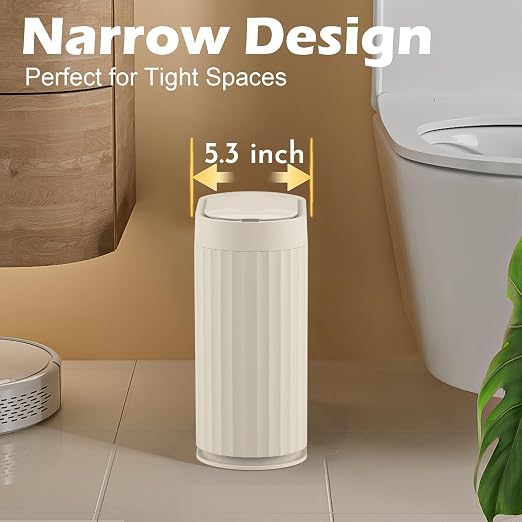 ELPHECO 2 Gallon Sensor Trash Can - IPX5 Waterproof Motion Sensor Trash Can, Automatic Bathroom Trash Bin, Slim Garbage Can for Bathroom, Office, Bedroom, Living Room, Beige - Image 4