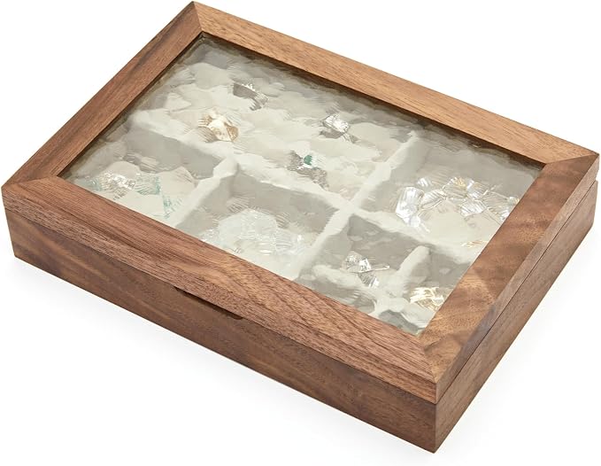 pandapark Wooden Jewelry Box with Glass Lid, Multi-Compartment Storage Display Case, Walnut Brown (Silver Walnut) - Image 4
