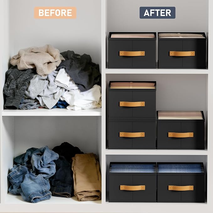 DIMJ Wardrobe Clothes Organizer - Foldable Closet Drawer Organizer Dividers for Jeans, Pants, Sweater, T Shirt, Storage Bins with Handles for Shelf - Image 4