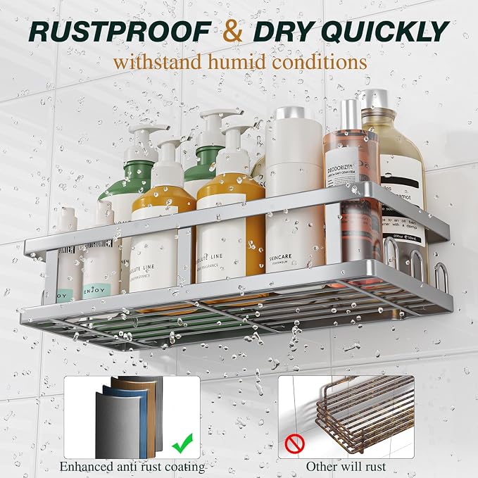 Youvip Shower Caddy Adhesive,No Drill Bathroom Organizer,Large Capacity Rustproof Shelves for Inside Shower,Bathroom Organizers and Storage,Silver - Image 3