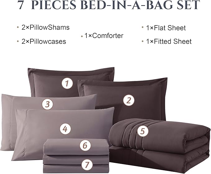 Monbix Full Size Comforter Set - 7 Pieces Bed in a Bag Full, ltalian Plum Bedding Sets with Comforter, All Seasons Comforter Bed Set with Sheets, Pillowcases & Shams
