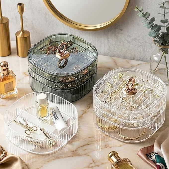 HALAFE Jewelry Box, 3-Layer Acrylic Jewelry Organizer with Handle, Clear Jewelry Boxes for Women Girls, Make up Organizer, Jewelry Storage Holder (Clear) - Image 7