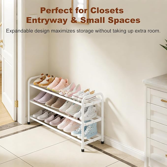 KANAV 3-Tier Expandable Shoe Rack, Heavy Duty Adjustable Metal Shoe Organizer for Closet & Entryway, Freestanding, Tool-Free Assembly, White - Image 7