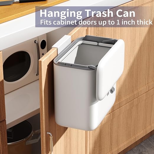 Compost Bin Kitchen for Countertop or Under Sink, 2.6 Gallon Hanging Small Trash Can with Lid, Garbage Can for Cabinet Door, Indoor/outdoor Food Waste Bin for Kitchen, Bathroom, RV, Office, White - Image 3