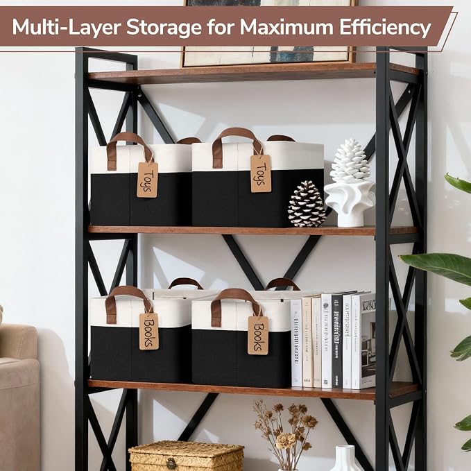 CHICVITA 4 Pack Storage Baskets for Shelves, Foldable Closet Baskets for Organizing, Fabric Storage Bins with Handles, Towel Organizer for Closet, 14.8" x 10.3" x 8.3", Black & White - Image 5