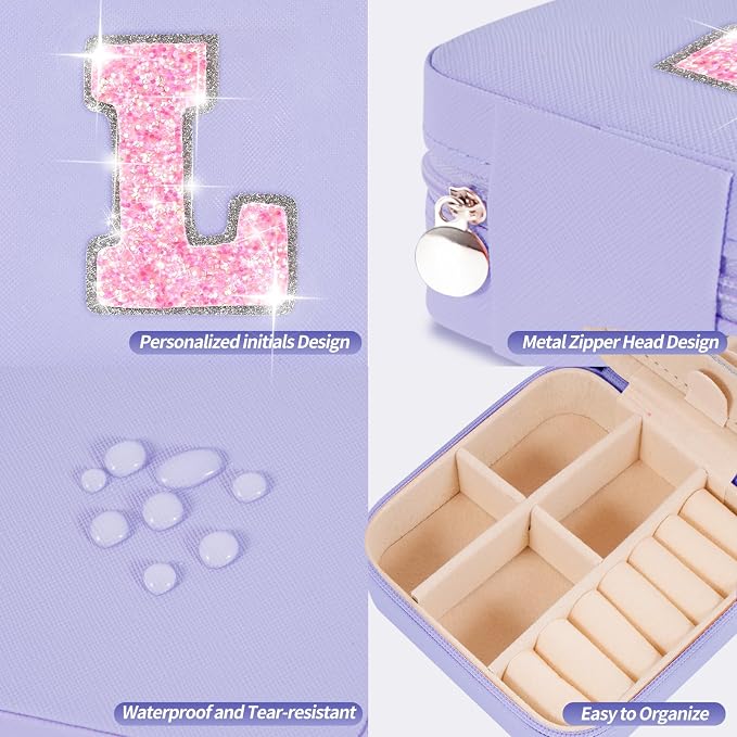 Uygafly Travel Jewelry Case - Personalized Jewelry Box for Women,Small Jewelry Organizer Cute Jewelry Organizers and Storage Aesthetic,Travel Essentials Birthday Gifts for Girls Women | Lavender,L - Image 4