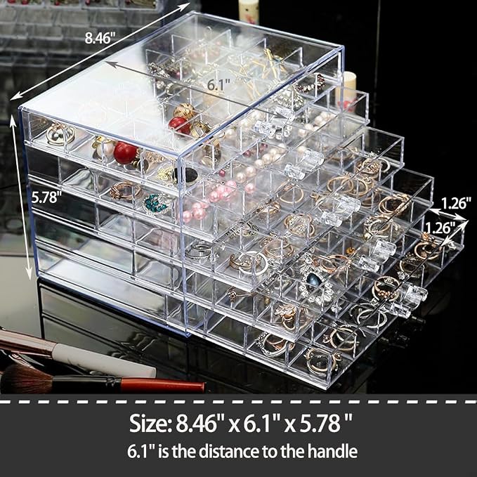 YUFONG Earring Storage Box Organizer, Acrylic Jewelry Storage Box Holder 5 Drawers Transparent Jewelry Display Stand with 120 Small Compartments Gift Boxes for Women Girls (Clear) - Image 5