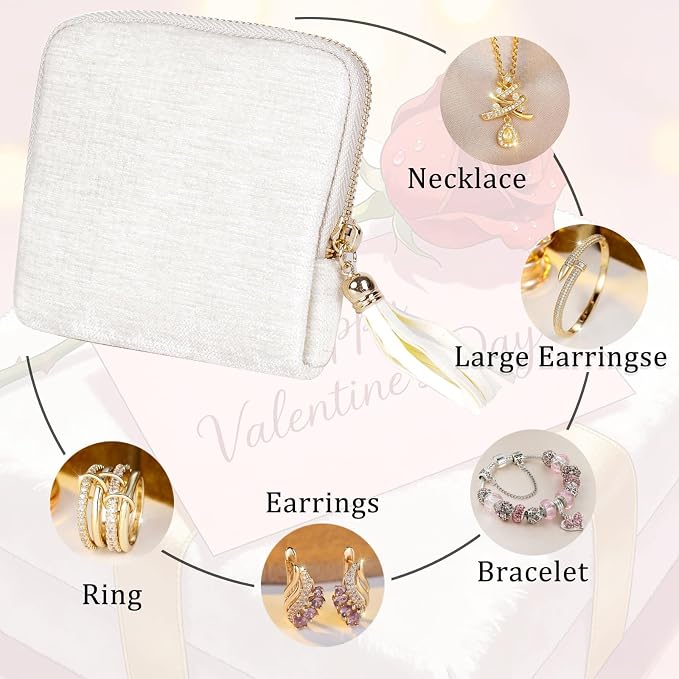 ASINGYER Travel Jewelry Storage Bag for Women, Velvet Portable Jewelry Organizer with Tassel Zipper, Small Pouches for Bracelets Necklaces Rings Earrings, Wedding Gift for Women (beige) - Image 4