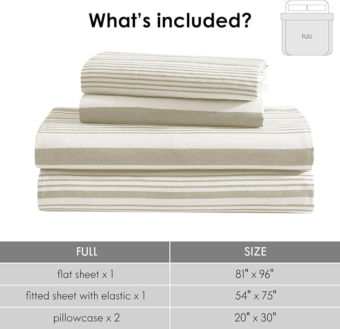 ClevaHome Classic Stripe Sheet Set - 4 Pieces Super Soft & Breathable Bed Sheet Set with Deep Pocket, Enhanced Comfort & Easy Care (Full, Desert Stripe)