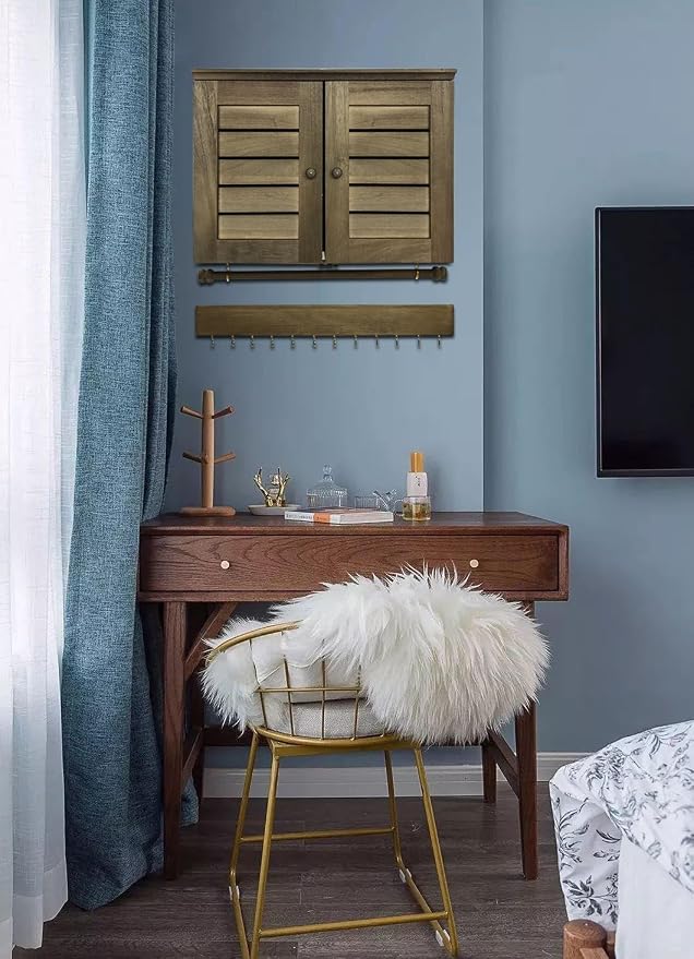 Rustic Wall Mounted Jewelry Organizer,Vintage Wooden Hanging Jewelry Holder Box with Barndoor Decor for Necklaces, Earings, Bracelets, Rings, Accessories. Includes Hook Organizer - Image 7