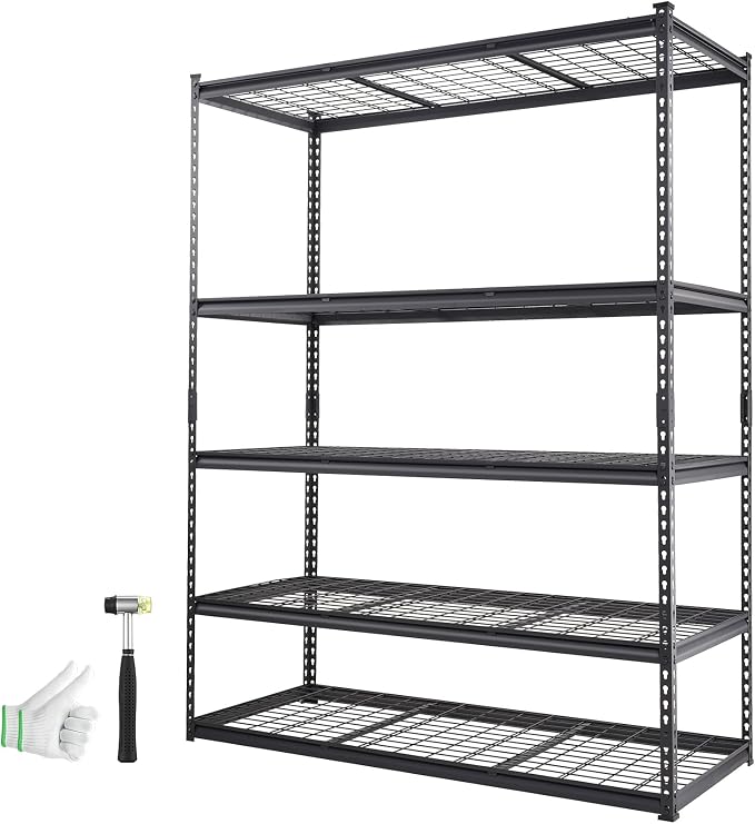 VEVOR Storage Shelving Unit, 5-Tier Adjustable, 2000 lbs Capacity, Heavy Duty Garage Shelves Metal Organizer Wire Rack, Black, 60" L x 24" W x 78" H for Kitchen Pantry Basement Bathroom Laundry Closet - Image 9
