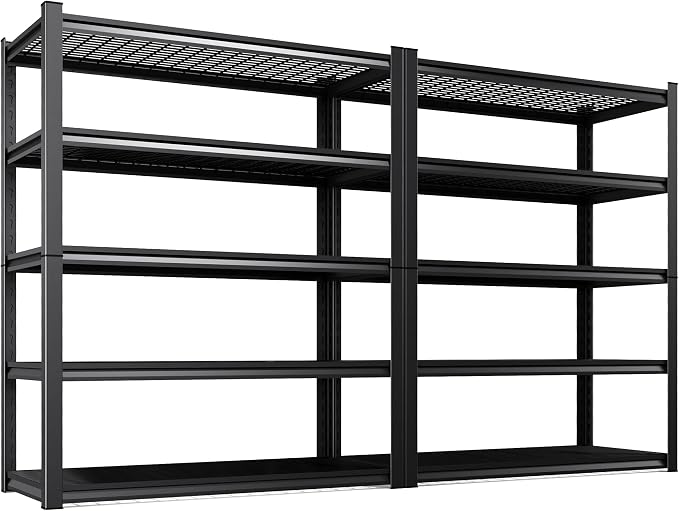2Pack-78 ''H Storage Shelves, 46‘’W Garage Shelving, Adjustable Garage Shelves, 3000lbs Heavy Duty Shelving ,5 Tier Garage Storage Shelves,Easy-To-Install Metal Shelf Storage Rack Shelving Unit by KORVENA