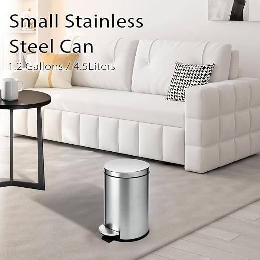 TIPGO Small Trash Can with Lid Soft Close, 4.5 Liters / 1.2 Gallon Bathroom Garbage Can, Mini Step Trash Bin, Stainless Steel Wastebasket for Bathroom, Bedroom, Office (Silver) - Image 6
