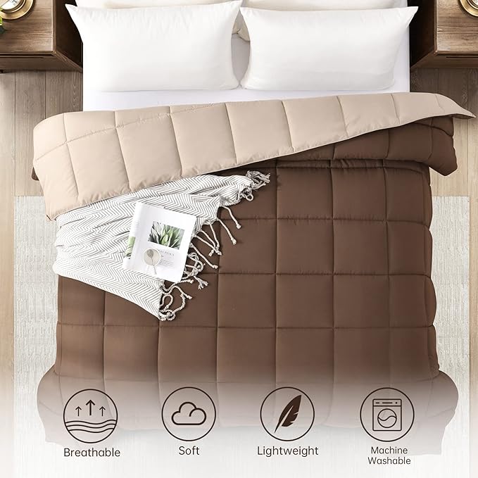 Homelike Moment Comforter King Size - Brown Duvet Insert Down Alternative Bed King Comforter, Lightweight Bedding Comforters Quilted Soft All Season Reversible Chocolate Brown/Beige