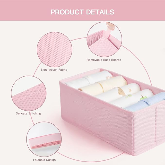 Criusia Drawer Organizer Clothes, 10 Pack Dresser Organizer for Baby Clothes, Underwear, Sock- Foldable Closet Organization and Storage Dividers Bins for Nursery, Bedroom (Pink) - Image 5