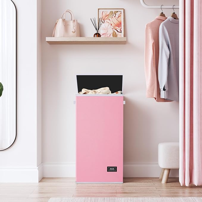 SOLEDI Laundry Hamper with Lid 100L Large & Tall Collapsible Laundry Basket, Clothes Hamper with Bag Removable Easy to Carry, Dirty Hampers for Bedroom, Bathroom, Dorm, College, Pink - Image 9