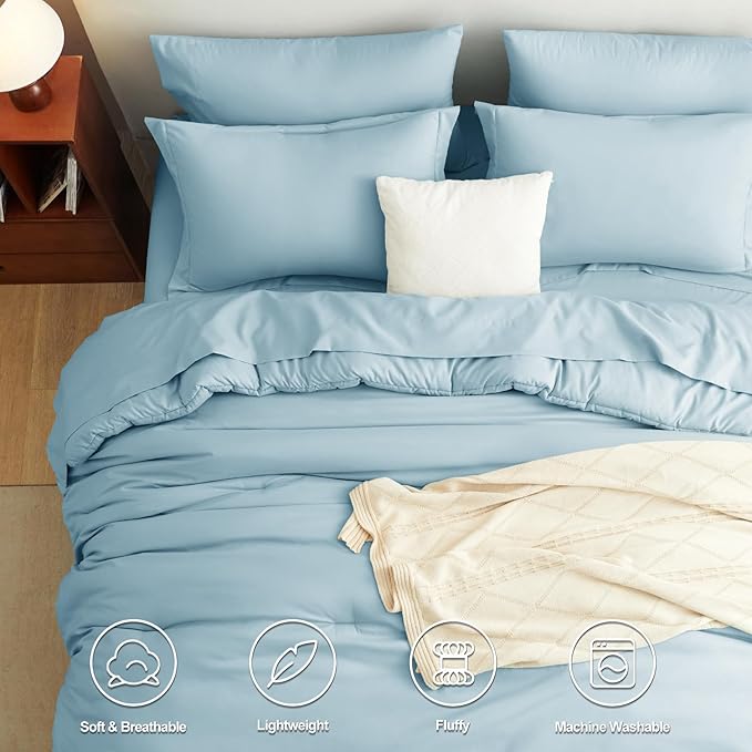 CozyLux Full Size Comforter Sets Light Blue, 7 Pieces Bed in a Bag Full Comforter Set with Sheets, Luxury Bedding Set with Down Alternative Comforter, Fitted Sheet, Flat Sheet, Pillowcases & Shams