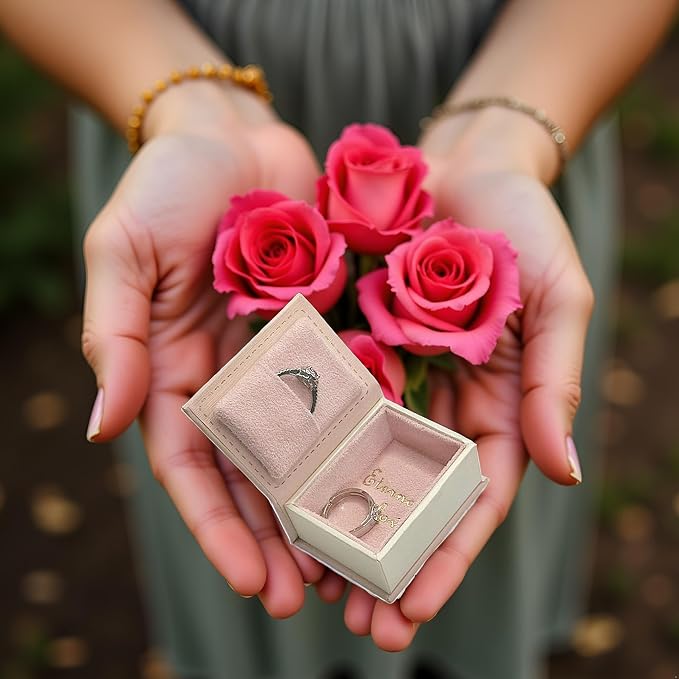 Book Shaped Ring Box - Vintage Engagement Ring Box with Hinged Lid for Proposal Engagement Wedding, Proposal Ring Case -PRB016-Pink - Image 6