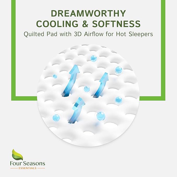 Four Seasons Essentials Queen Size Waterproof Mattress Protector - Cooling Viscose derived from Bamboo Fitted Sheet Mattress Cover - Ultra Soft Quilted Jacquard Pad Protects from Dust Allergens