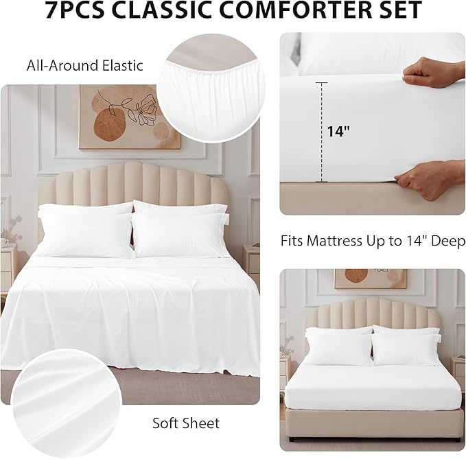 Twin Comforter Set White - Bed in a Bag Twin Size 5 Pieces, Soft Bedding Set for All Seasons, Premium College Dorm Comforter Set with Comforter, 1 Sheet, 1 Pillowcase & 1 Sham