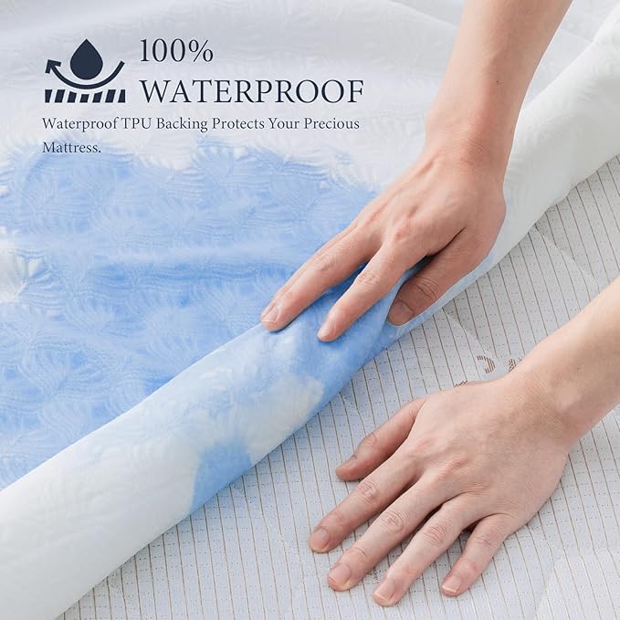 Waterproof Mattress Protector Queen Mattress Pad, Deep Stretchable Pocket Bed Cover, Machine Washable Soft Breathable Noiseless Mattress Protection for Household Guest Bedroom Home Hotel