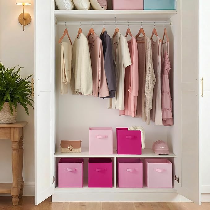 Cupic Cupid 11 Inch Storage Cube, Fabric Cube Storage Bin with Handles, Storage Cube Organizer for Clothes and Toys, Collapsible Cube Bins for Closet, Shelves, Nursery, 6-Pack, Pink Gradient - Image 4