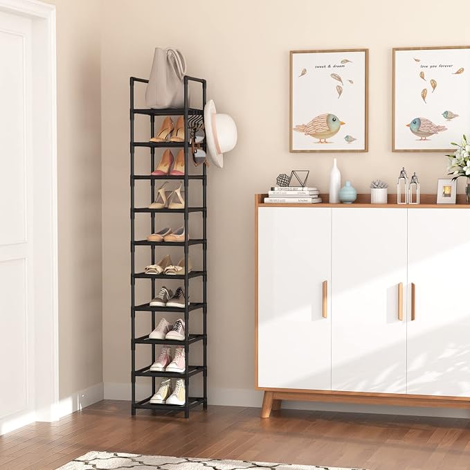 LANTEFUL Tall Narrow Shoe Rack for Entryway, 10-Tier Sturdy Metal Shoe Shelf Storage 10-15 Pairs of Shoes and Boots, Space Saving Corner Shoe Rack Organizer for Closet,Doorway,Garage,Living Room - Image 2