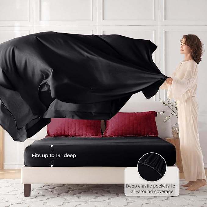 MUXHOMO 7 Pieces California King Comforter Set, Seersucker Bed in a Bag Cal King Size, All Season Luxury Bedding Set with Comforter, Flat Sheet, Fitted Sheet, Pillowcases & Shams, Red & Black