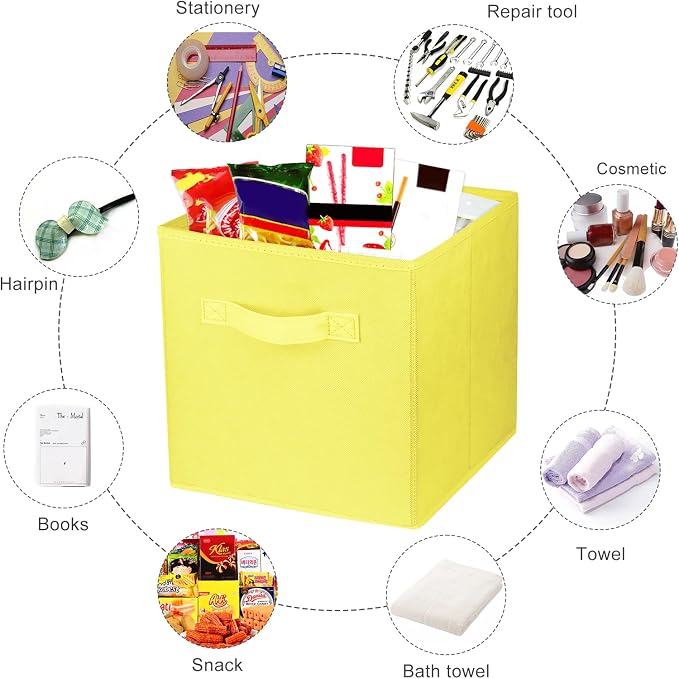 3 Pcs Storage Cubes, 10.5 Inch Collapsible Storage Bins, Fabric Foldable Bins for Organization, Durable Storage Bins for Closet, Shelves, Offices (Yellow) - Image 2
