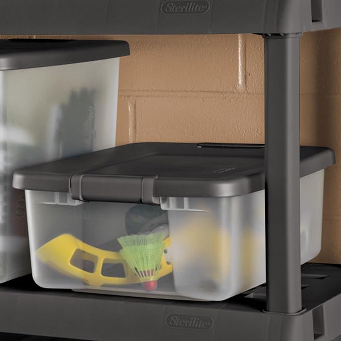 Sterilite 18-Pack Plastic Storage Bins w/ Lids, Shelf Totes Clear Containers, 25 Qt, Gray - Image 6