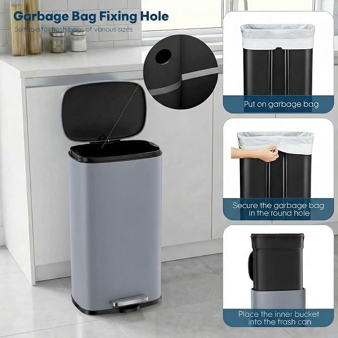 13.2 Gal Kitchen Trash Can, 50L Recycling or Garbage Bin, Brushed Stainless Steel Waste Basket, Soft&Quiet Close Dustbin, with Step-On Pedal, Removable Inner Bucket, for Home, Office, Living Room - Image 6