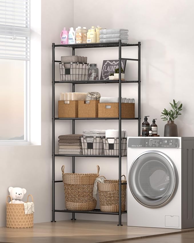 Sakugi Storage Shelves - 5 Tier Shelf Organizer, Heavy Duty Garage Shelving Unit with Leveling Feet, Stable Metal Shelves Organizer for Pantry, Kitchen and Closet, 33.0" W x 12.6" D x 72.0" H, Black - Image 2