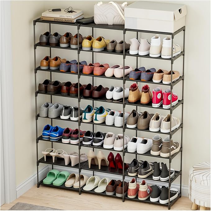 SMILHELTD Large Shoe Rack Shoe Storage Organizer for Entryway Heavy Duty Free Standing Shelves Space Saving for Sneakers Hallway Garage Organization (3 Row 8 Tier) by SMILHELTD