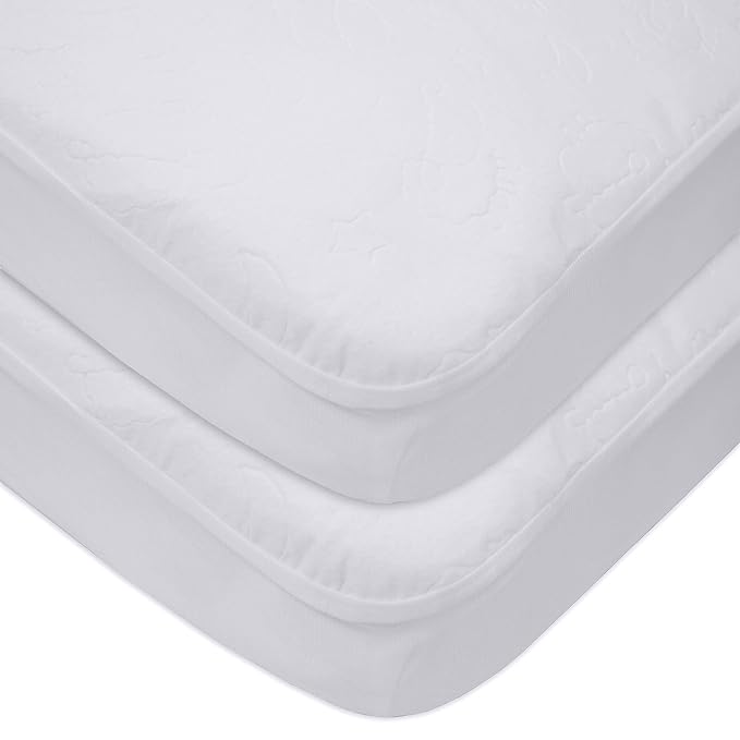 American Baby Company 2 Pack Waterproof Fitted Crib Mattress Protector 52" x 28" - Quilted, Noiseless, Soft & Breathable Crib & Toddler Mattress Pad Cover, White (Little Lamb)