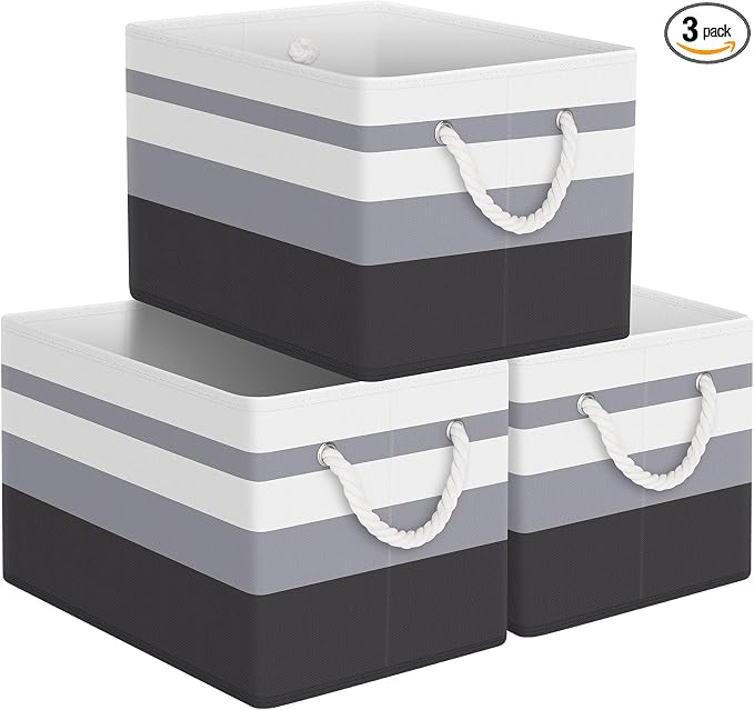 StorageTastic Storage Bin,Collapsible Storage Basket For Organizing,Large Storage Boxes With Rope Handles,Storage Containers,Gradient Grey,3 Pack by StorageTastic