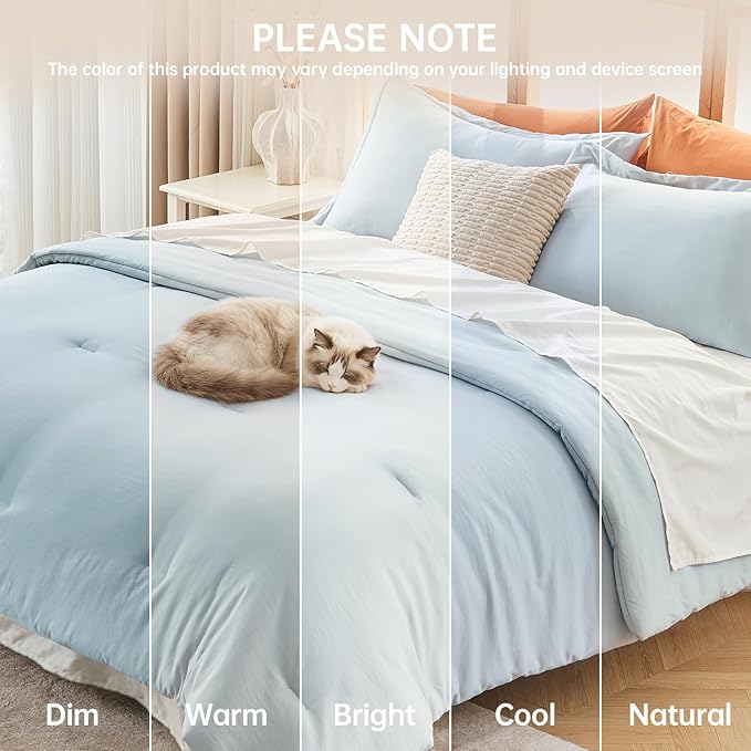 MUXHOMO King Size Comforter Set, All Season Ultra Soft Down Alternative Bedding - 3 Piece Lightweight Bed Set Includes 1 Comforter (104"x90") and 2 Pillow Shams (20"x36"), Lake Blue