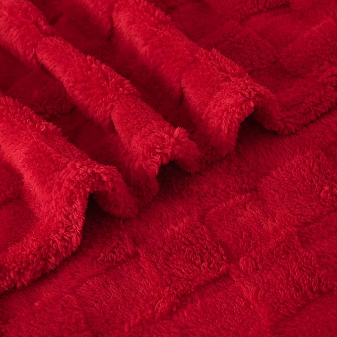Red Fleece Throw Blanket 90”×90” for Couch Sofa Bed,Super Soft Cozy Plush Microfiber Flannel Blanket with 3D Checkered Design Lightweight for Adults,Woman,Girls